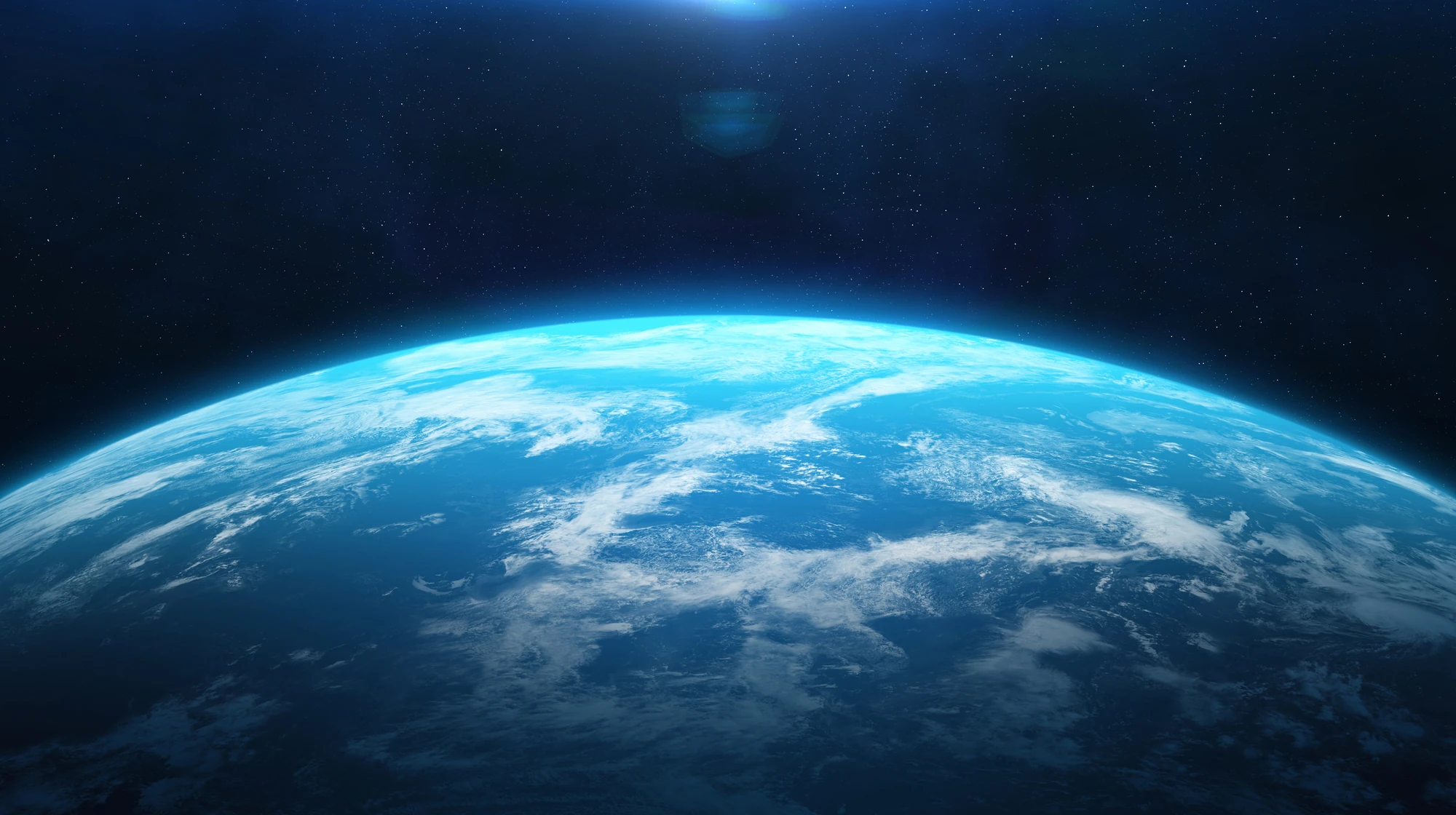 宇宙から見た青い地球と星空